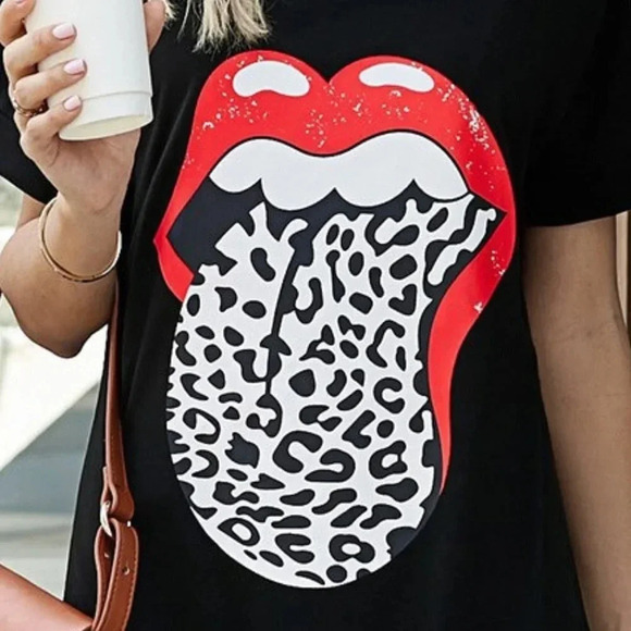 LIPS NWOT WOMENS TEE TSHIRT MINI DRESS BEACH WHITE BLACK TOP SUMMER SZ S M L - Picture 3 of 3